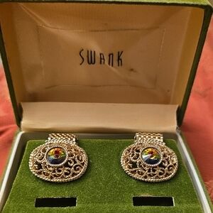 SWANK Gold Cufflinks with Multicolor Gem